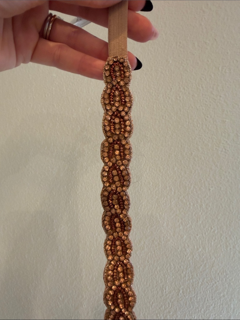 Anthropologie Beaded Elastic Belt in Rose Gold